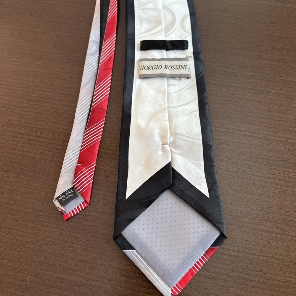 Giorgio Rossini Silk Geometric Diagonal Stripes Tie Red/Gray 58